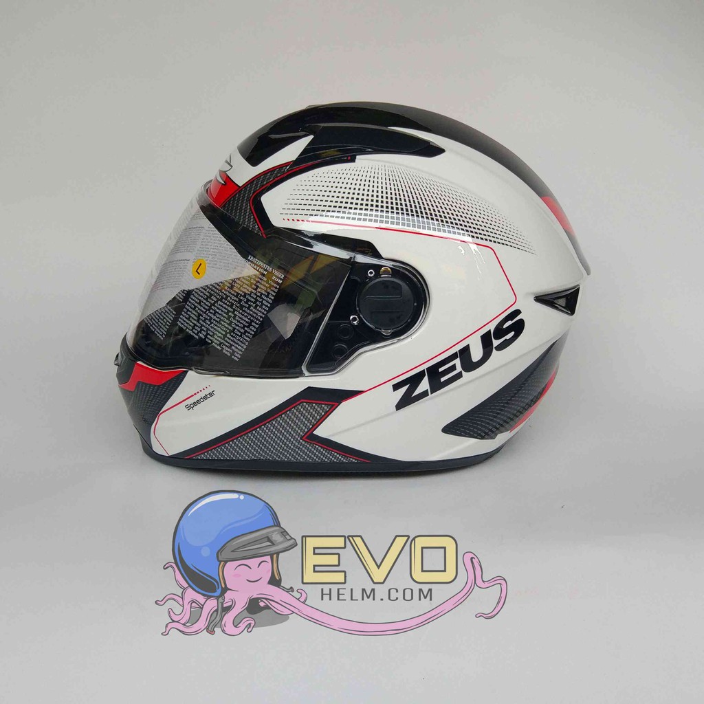 HELM ZEUS FULL FACE HELM ZEUS FULL FACE HELM ZEUS ZS - 811 WHITE AL6 BLACK RED - FREE SMOKE VISOR ZEUS ORIGINAL ( ONGKIR 2KG )