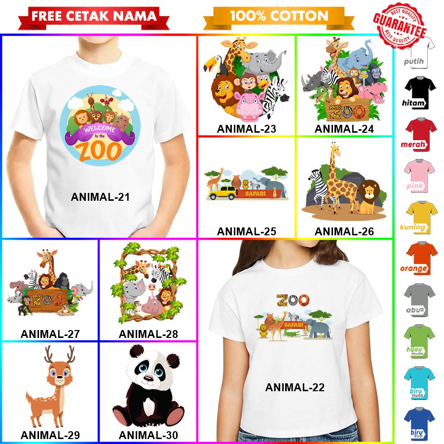 [FREE NAMA!!] Baju Kaos ANAK DAN DEWASA ANIMAL ZOO SAFARI BANYAK MOTIF