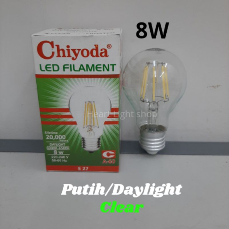 lampu LED FILAMENT 8w 6500k putih daylight clear chiyoda A60/bohlam pijar led 8w putih bening