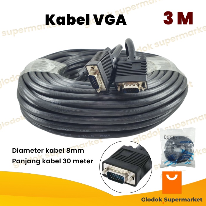 Kabel VGA Monitor LCD Komputer CPU Jack VGA to VGA Cable Panjang 30 meter