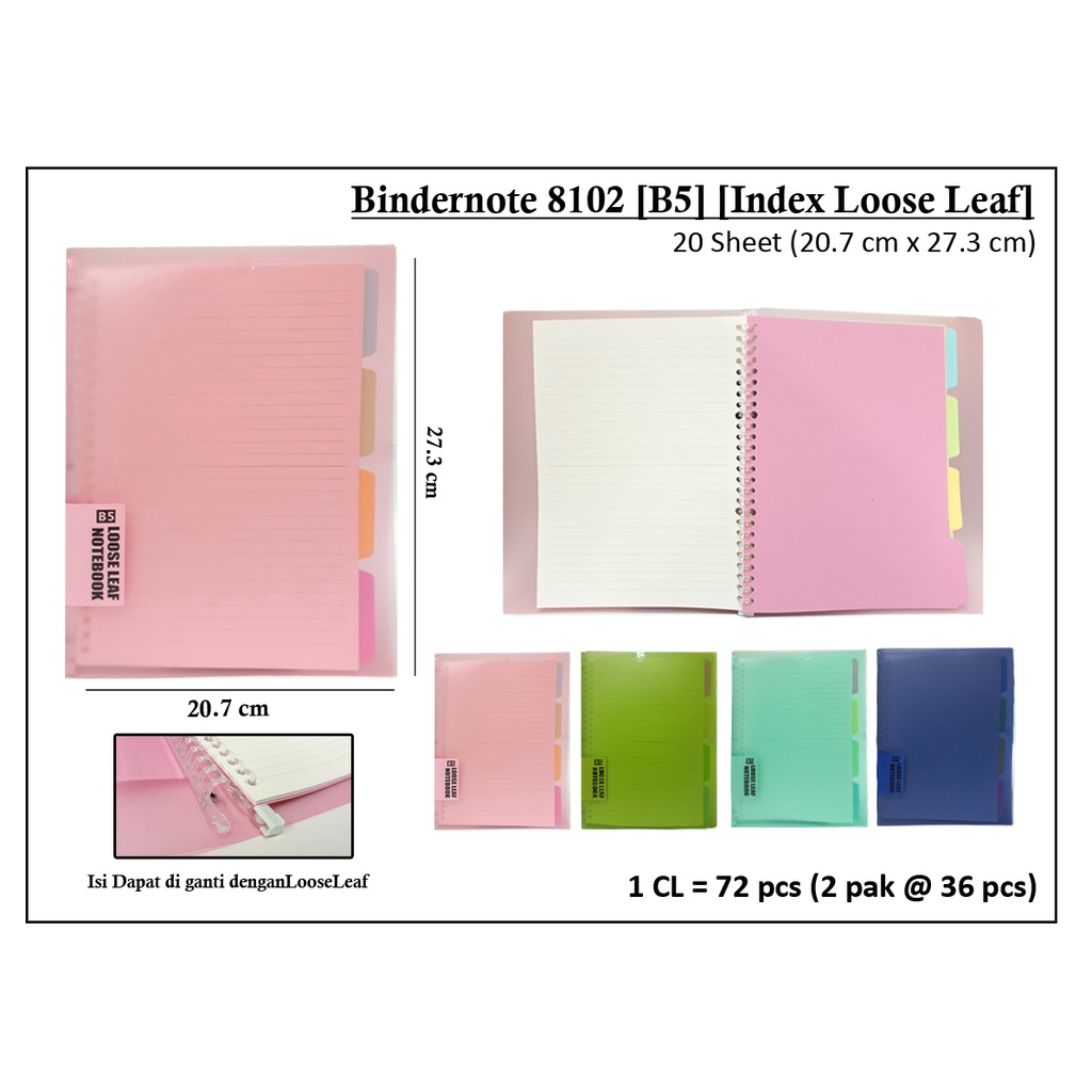 

map looseleaf b5 isi 20 lembar cover warna transaparan 8102 adam 26 lubang model gunting