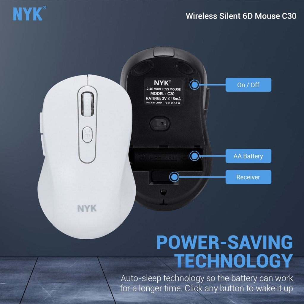 Mouse Wireless NYK C30 2.4Ghz Silent Mouse 6D