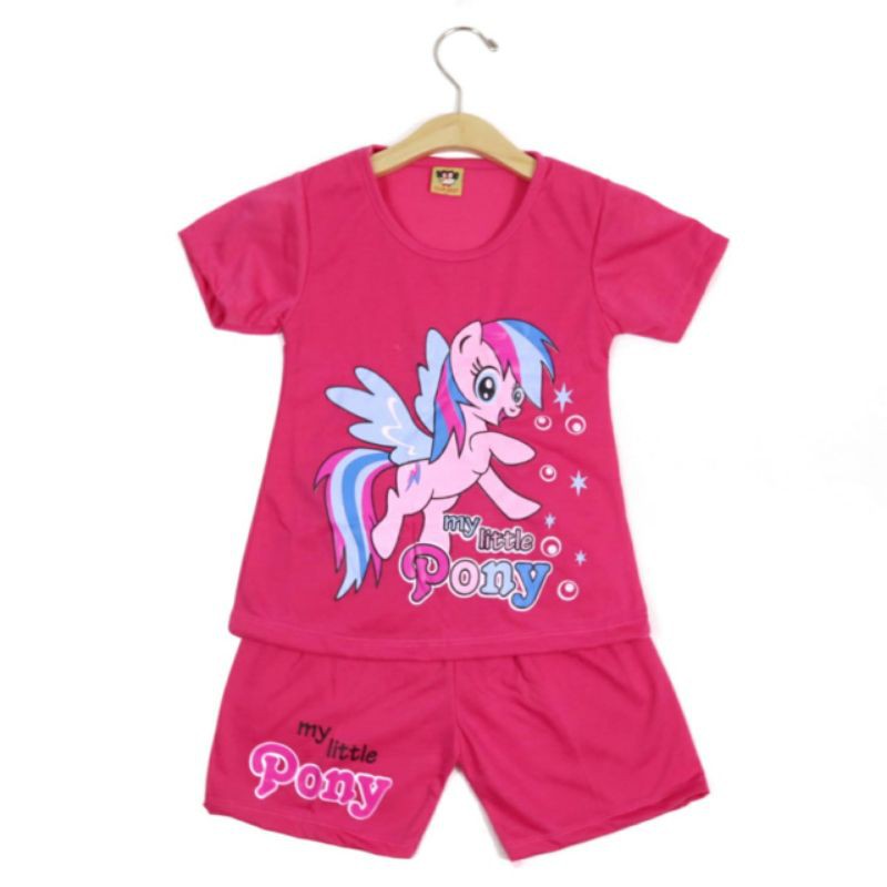 SETELAN SIKUNING PAKAIAN BAJU ANAK PEREMPUAN 2-7 TAHUN MOTIF PONY