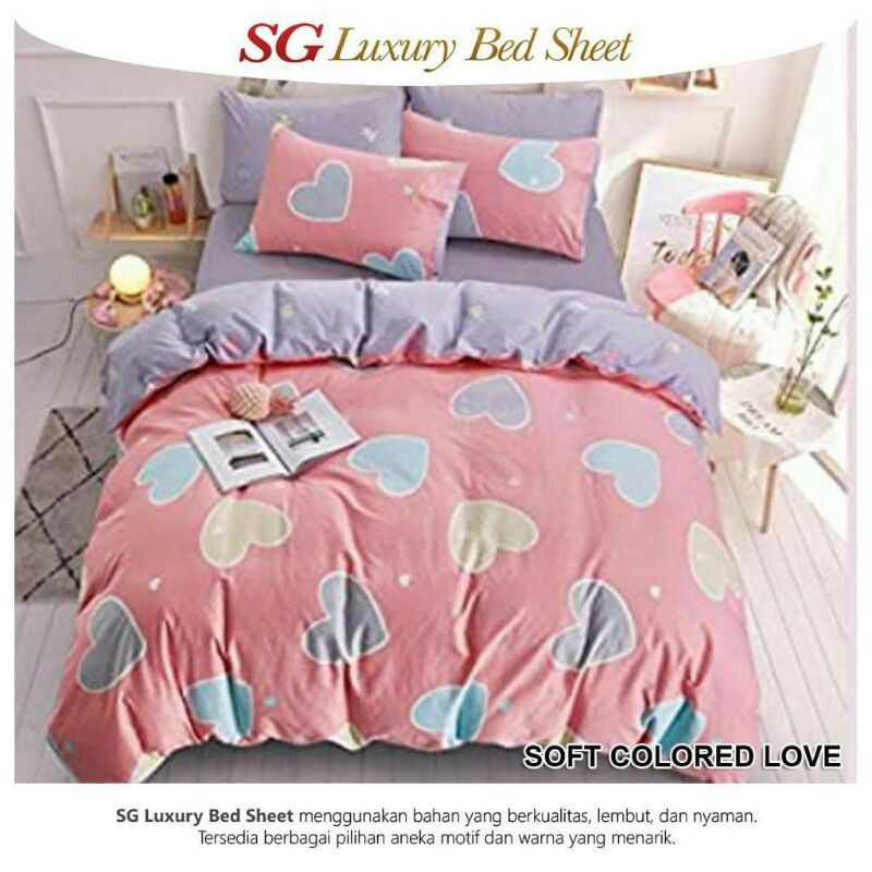 Sprei & Badcover katun lokal SG LUXURY BED SHEET motif SOFT COLORED LOVE