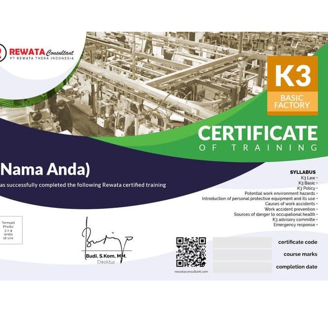 Jangan Ketinggalan order..  SERTIFIKAT ARKADEMI - K3 BASIC FACTORY By REWATA (dengan photo)