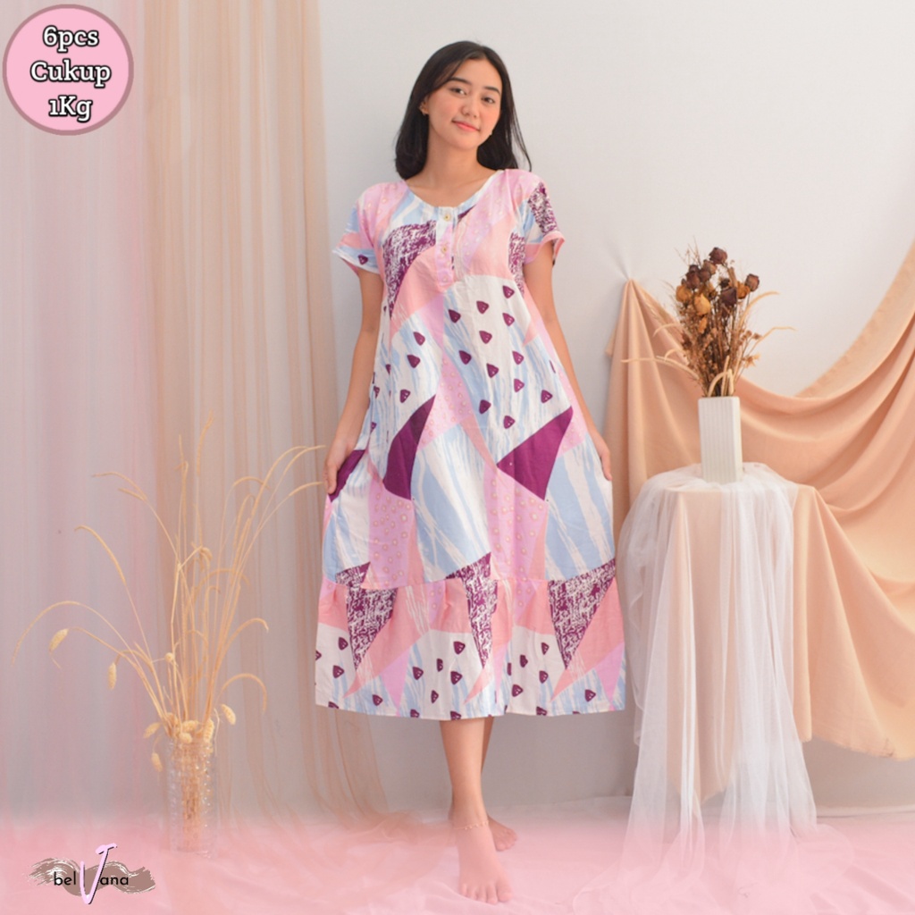 Daster Ruffle | Rufle | Viral Rayon Handprint Busui Friendly Dan Non Busui Fit XXL-[RFL] L