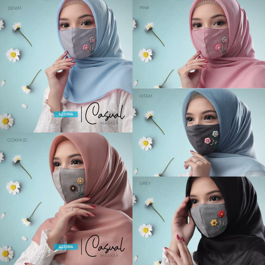 ORI AZZORA Masker Hijab Casual Denim Masker Pesta Kain