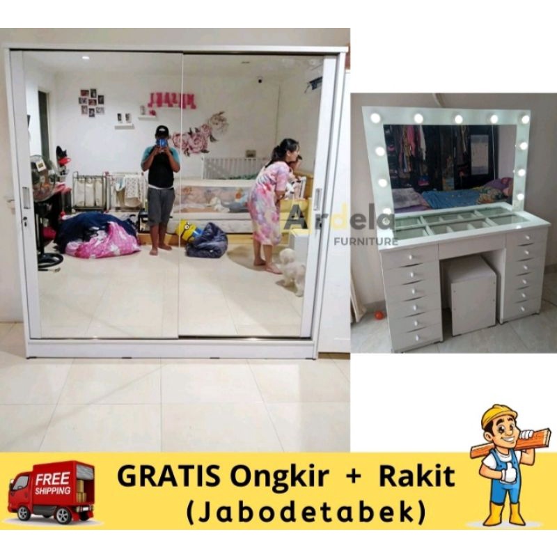 BISA COD - LEMARI SLIDING JUMBO & MEJA RIAS (PAKET MURAH)