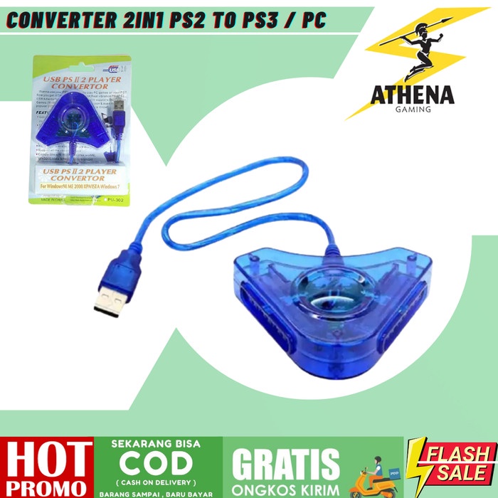 Converter USB 2 Slot Stik Stick PS2 ke PS3 / PC Double ORIGINAL Original original