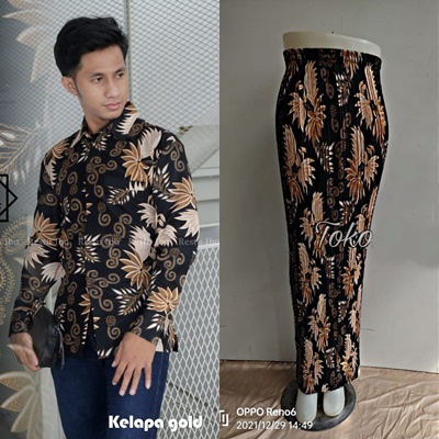 BATIK COUPLE / BAJU BATIK COUPLE / BATIK SET / SETELAN COUPLE ROK PLISKET / ROK PLISKET COUPLE KAMEJA BATIK / COUPLE MURAH / ROK PLISKET COUPLE LENGAN PANJANG / ROK BATIK PLISKET COUPLE/ MOTIF KELAPA CREAM