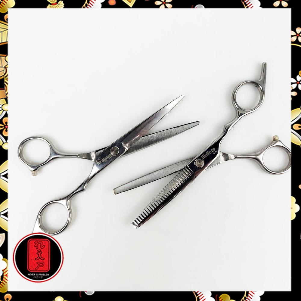 Set Gunting Rambut Sasak &amp; Flat Hairdressing Scissors - CL37 - Silver