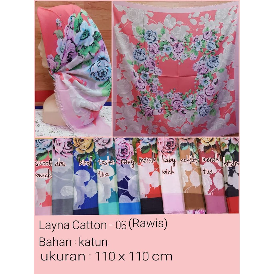 Jilbab Segi Empat Katun Motif Bunga LAYNA - SERI : 06