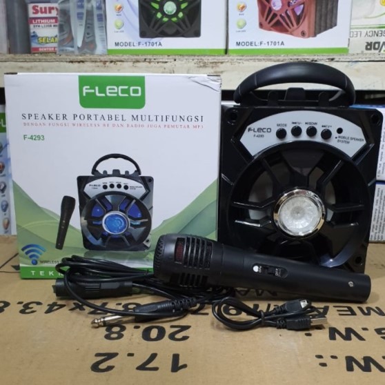 Speaker Fleco F-4293 Bluetooth Portable MP3 FM USB Free Mic