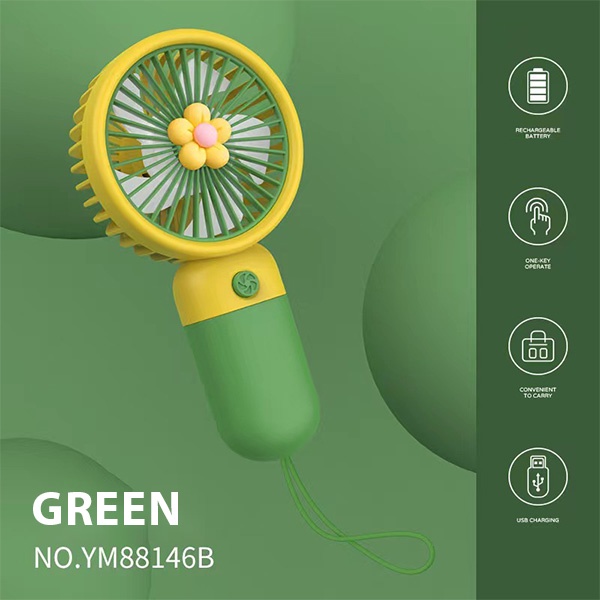 【COD】Viqoo Fan Flowers Kipas Angin Mini Genggam Rechargeable USB Kipas Angin Mini Cute Karakter - F17