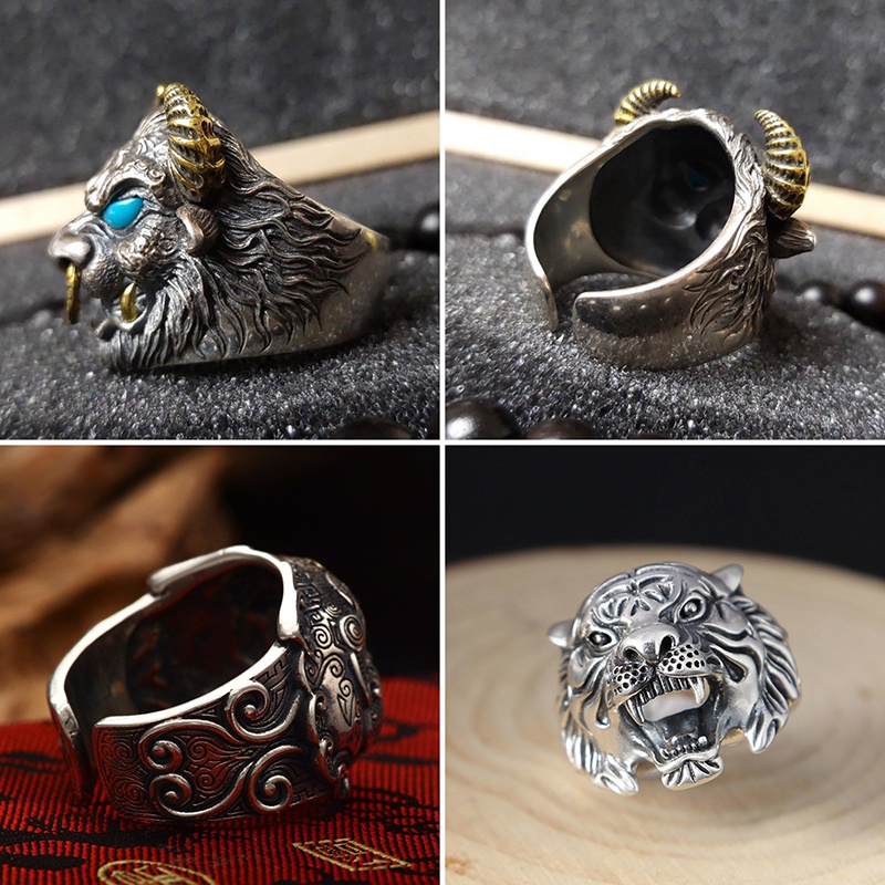 Cincin Model Terbuka Desain Kepala Banteng Gaya Klasiktrendy Adjustable Untuk Pria