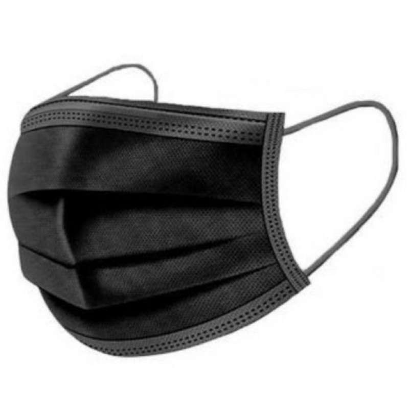 Masker 3 Ply HITAM Non Medical Mask Disposable Perbox (50 pcs) || Masker Wajah