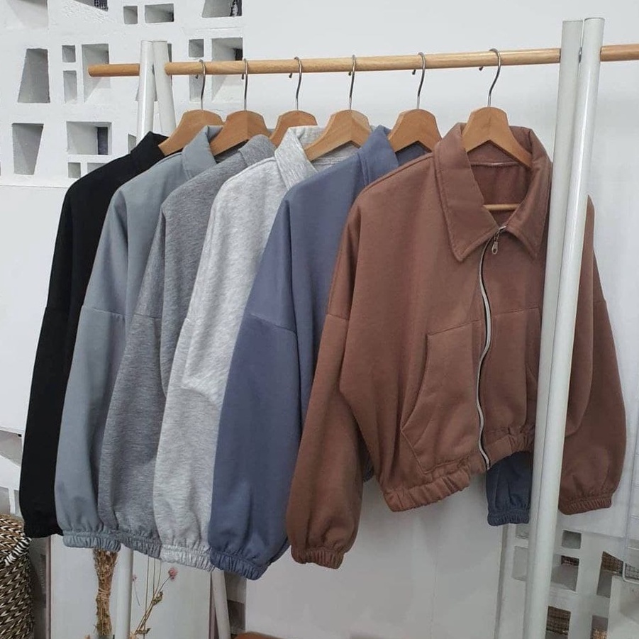 Nara Grosir - Vada Colar Jaket l Jaket Crop Polos Wanita