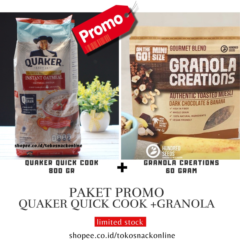 

Quaker Oatmeal 800 gram dan Granola Creations 60 gram Paket Hemat