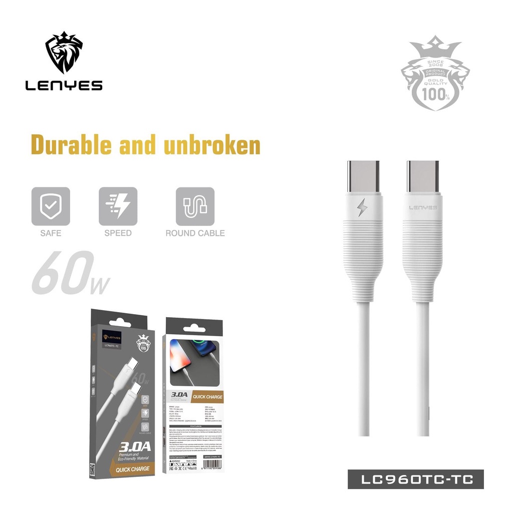 LENYES LC960 Kabel data PD 60W FAST CHARGING 3.0A Type C to Type C Kabel charger 1meter cas original
