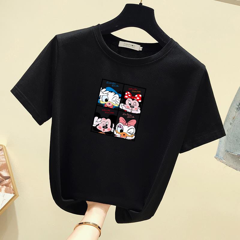 [littlecrab] Kaos Oversize Mickey Family Cute T-shirt Colorful Berkualitas Kaos Tumblr Korean Style