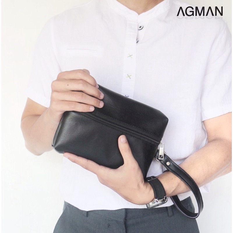 AGMAN Tas Tangan Clutch Pria Wanita Waterproof  Kulit Warna Hitam Variasi 1509 Keren