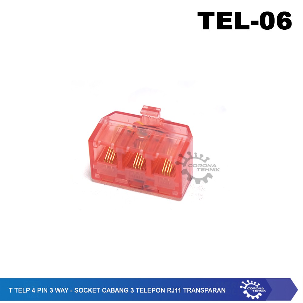 T Telp 4 Pin 3 Way - Socket Cabang 3 Telepon RJ11 Transparan