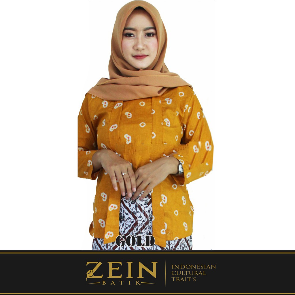 Kebaya Kutubaru Kartini Batik Jumputan Gold Dian Sastro Kembang Mekar Bigsize Jumbo Lengan Panjang