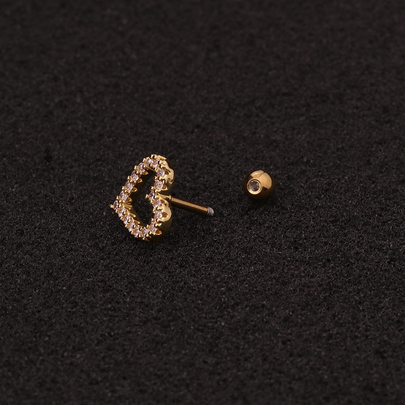 1Pc Gold Color 16g Stainless Steel Ear Cartilage Helix Screw Back Earring Stud Cz Tragus Rook Conch Piercing Jewelry