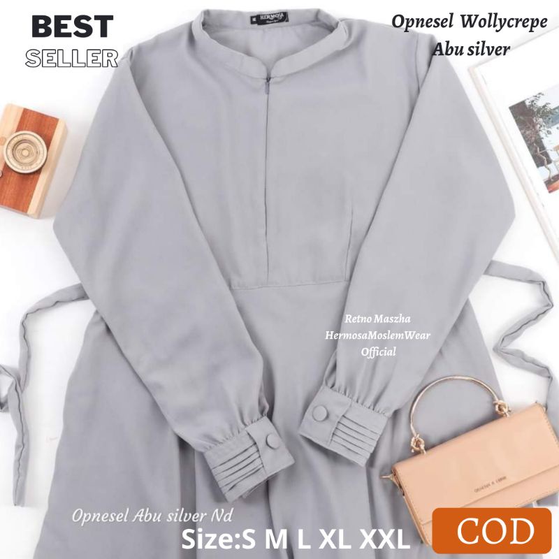 Gamis Wanita Terbaru Branded Original Hermosa Bahan Wollycrepe, Gamis Polos Umbrella Lebar Bawah 4m 