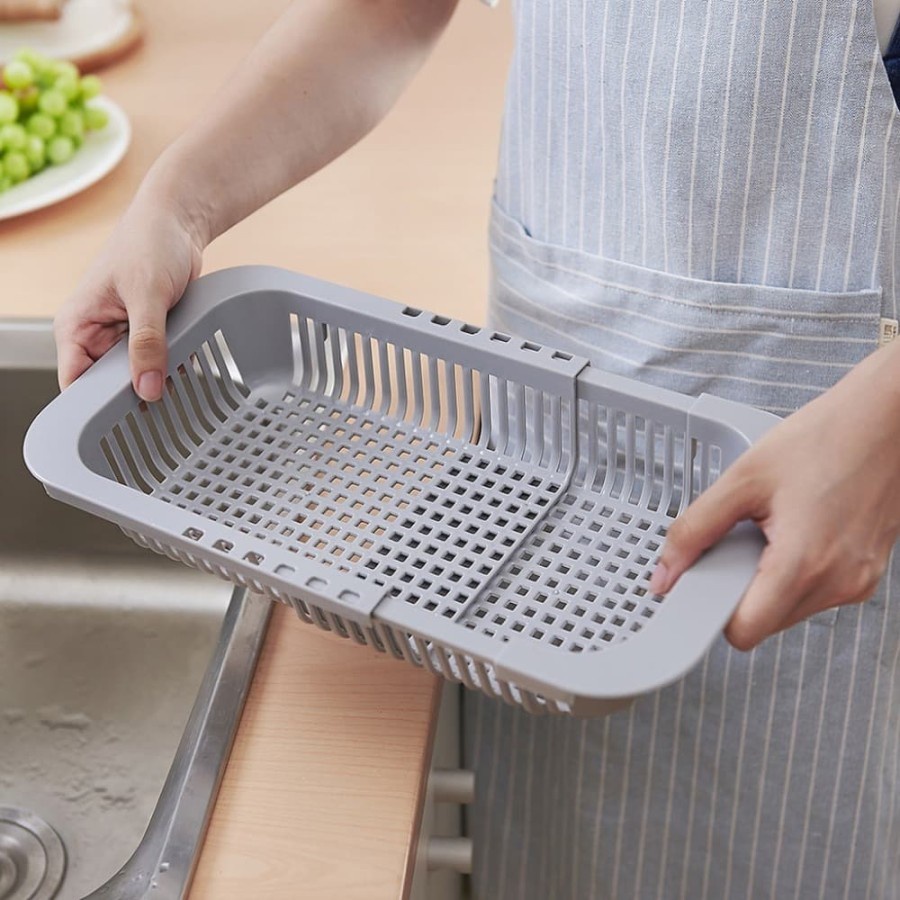 Retractable Tray Basket Rak Pengering Piring Buah Kitchen Sink