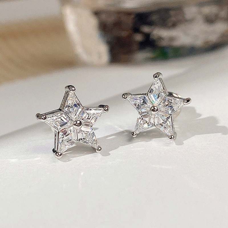 Anting Stud Kristal Cubic Zirconia Bentuk Bintang Warna Silver Untuk Wanita