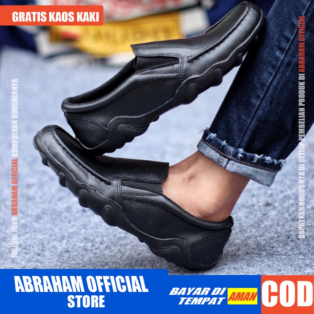 ABRHM BARAN Sepatu Slip On Pria Sepatu Pria Casual Kulit Asli Sepatu Casual Pria Sepatu Kasual Slop Anti Slip Semi Formal Kerja Kuliah Gaya Santai Keren Kekinian Original Murah Terlaris