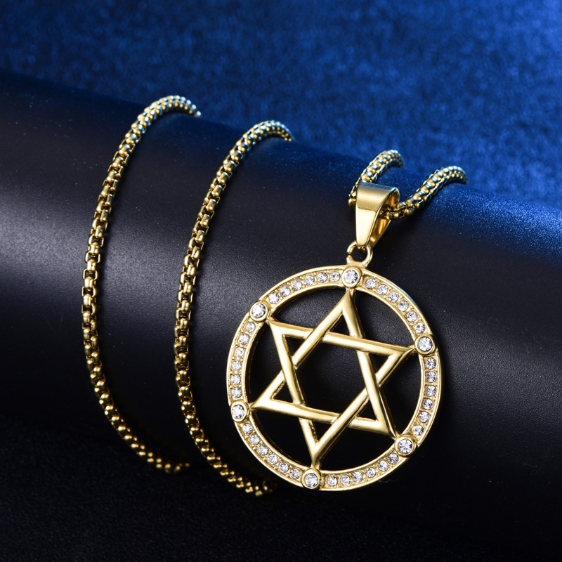 Kalung Rantai Dengan Liontin Hexagram Warna Emas Untuk Pria