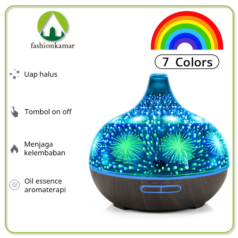 Humidifier Air 400ML Aromaterapi Difuser TANPA REMOTE Model Tetes Air Cembung Kaca (TIDAK FREE OIL)