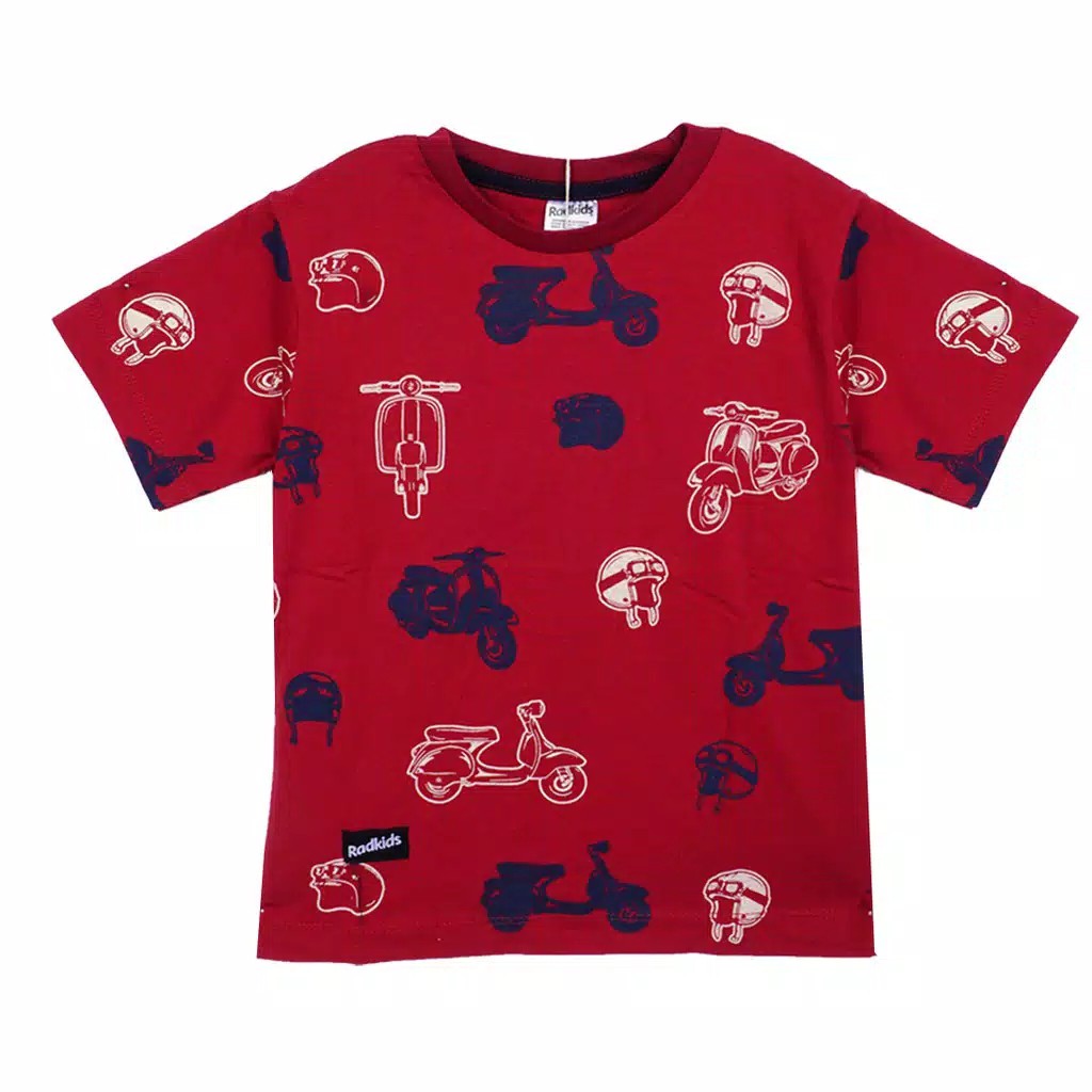 Baju Kaos Anak Laki-Laki Radkids Motif Vespa Maroon Kain Katun