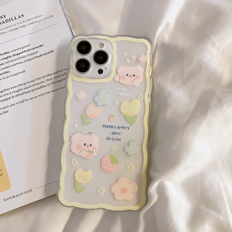 Soft Case Silikon Motif Beruang Strawberry Untuk IPhone 7 8 Plus X XR XS Max 11 Pro Max 12 13 Pro Max SE 2020