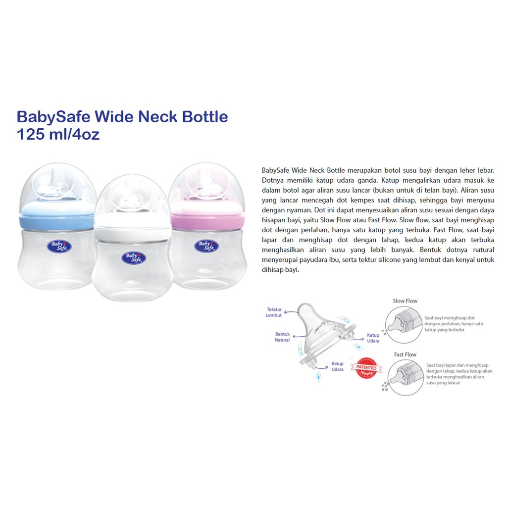 Baby Safe WN001 Wide Neck Bottle 125 ml 4oz Botol Susu Anak Bayi Murah