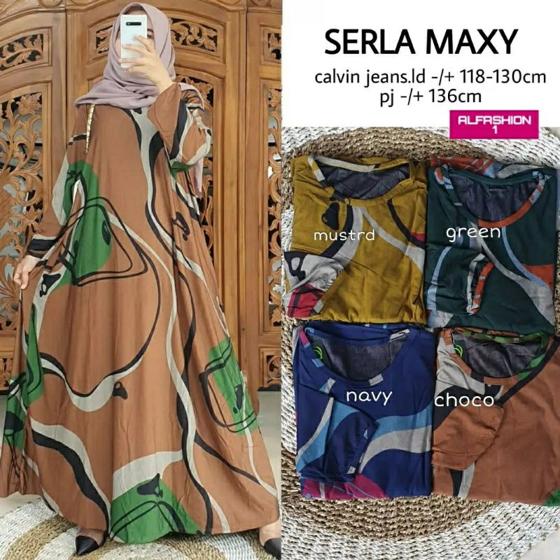 Serla Maxy, GAMIS MUSLIM CANTIK JUMBO BAHAN CALVIN JEANS LD 118 - 136 TERJUMBO TERMURAH