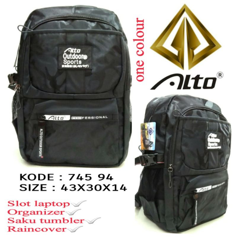 TAS RANSEL SEKOLAH / TAS OUTDOOR ALTO 74594 WARNA HITAM ADA RAINCOVER TERBARU HARGA TERMURAH