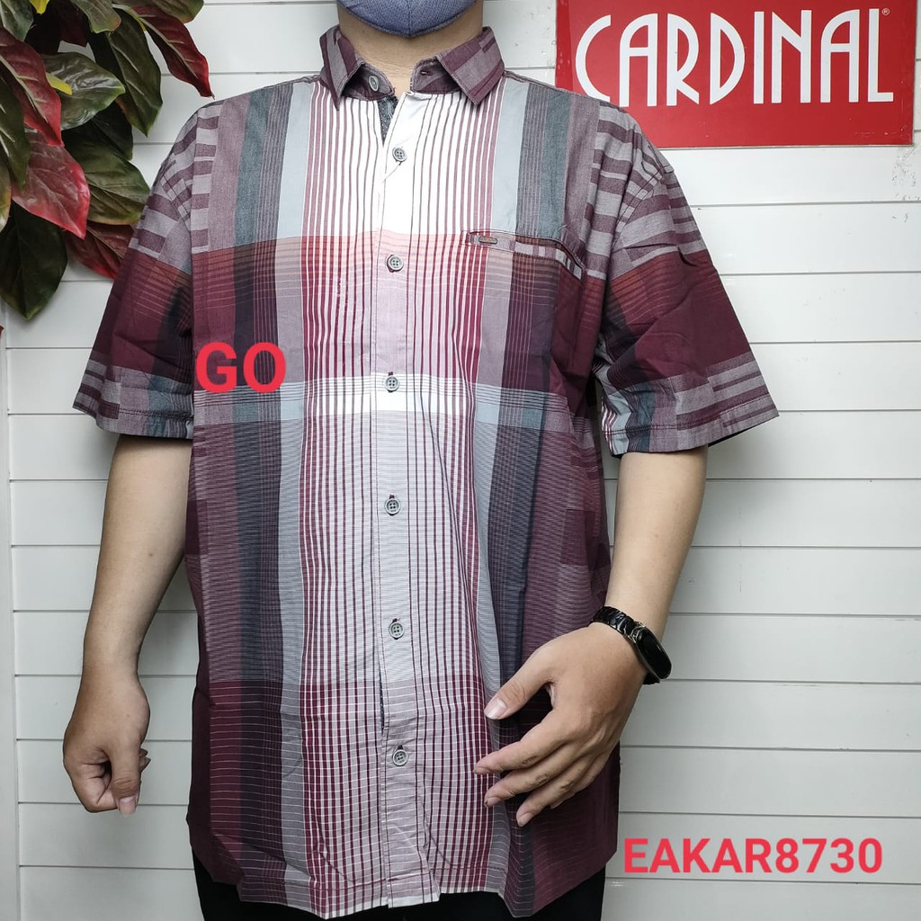 gof CARDINAL KEMEJA JUMBO Pakaian Atasan Pria Kemeja Motif Slimfit Hem Big Size Lengan Pendek