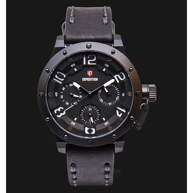 Expedition E 6381 BF LIPBASL Ladies Black Dial Black Leather Strap