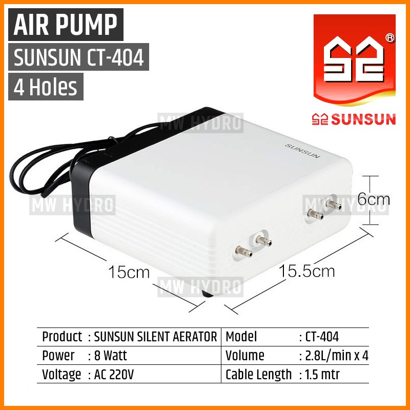 SUNSUN CT-404, Silent Air Pump, Aerator / Pompa Udara 4 Lubang