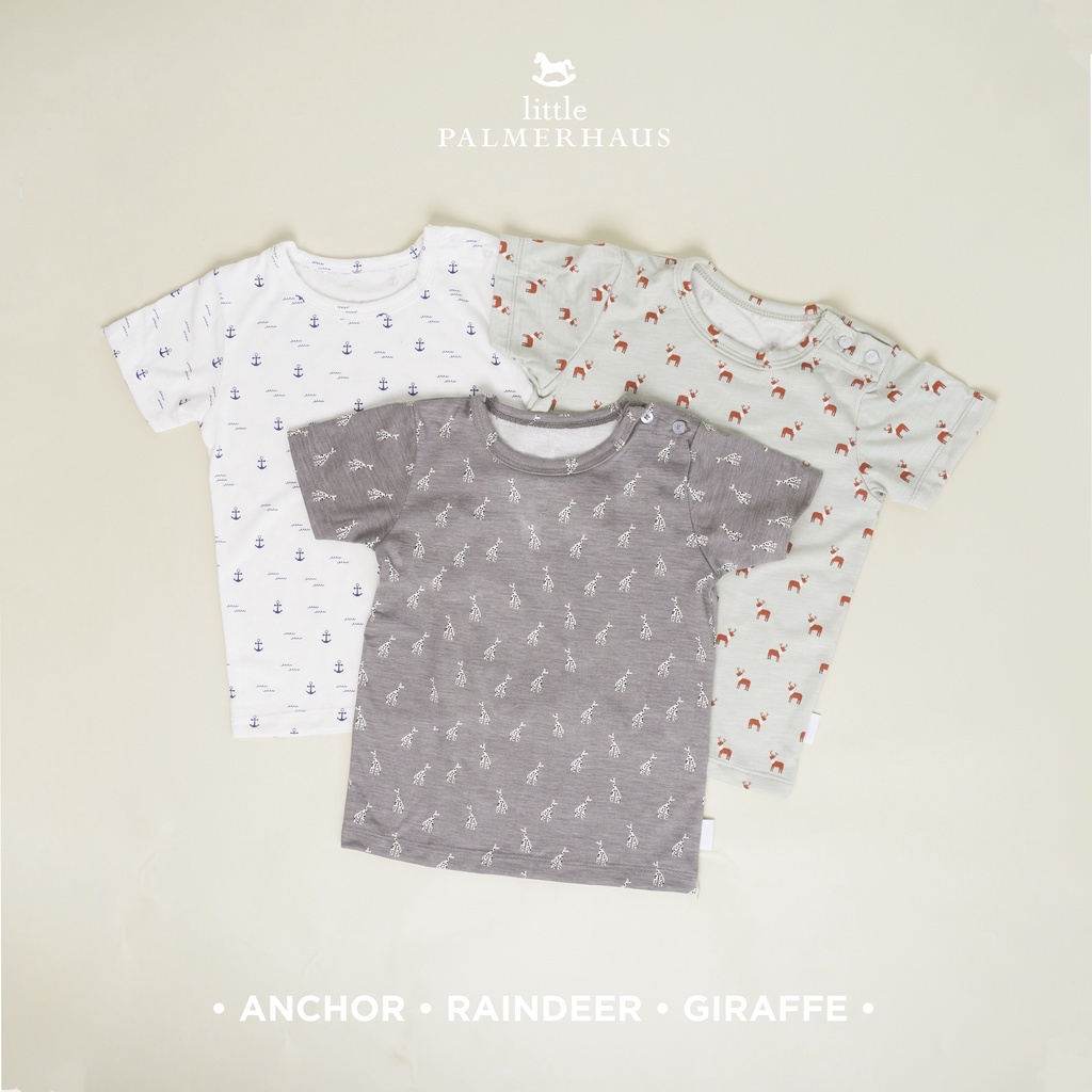 Baju Anak Bayi 1 – 3 Tahun Setelan Pendek Palmerhaus Little Wear Shoulder Button Short Sleeve Giraffe / Raindeer / Anchor