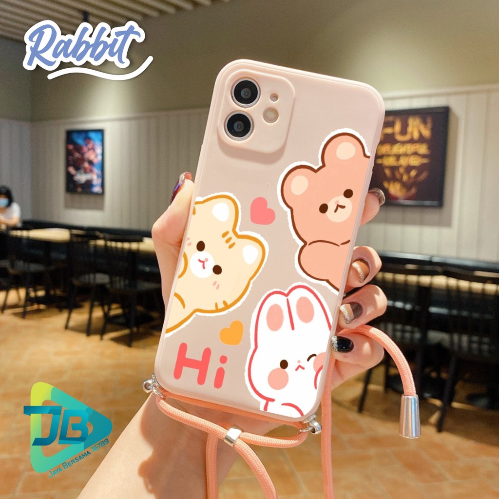 SOFTCASE SILIKON SLINGCASE TALI LANYARD STRAP PHONE MACARON PELINDUNG KAMERA RABBIT OPPO VIVO SAMSUNG XIAOMI REALME IPHONE ALL TYPE JB5495