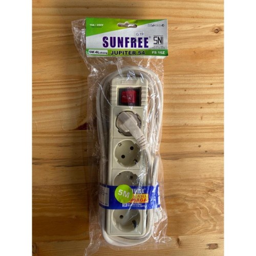 Sunfree Stop kontak 4 lubang + Kabel 5 Meter FSK 54 Jupiter