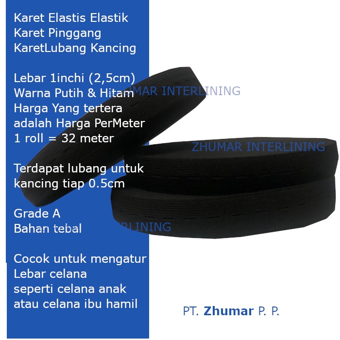 Karet Celana Karet  ElastiK Pinggang Elastis Lubang kancing Lebar 2,5 CM