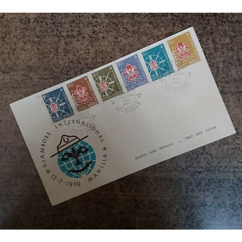 

Sampul Hari Pertama Prangko Perangko Pramuka Indonesia seri Jambore international ke 10 Manila 1959