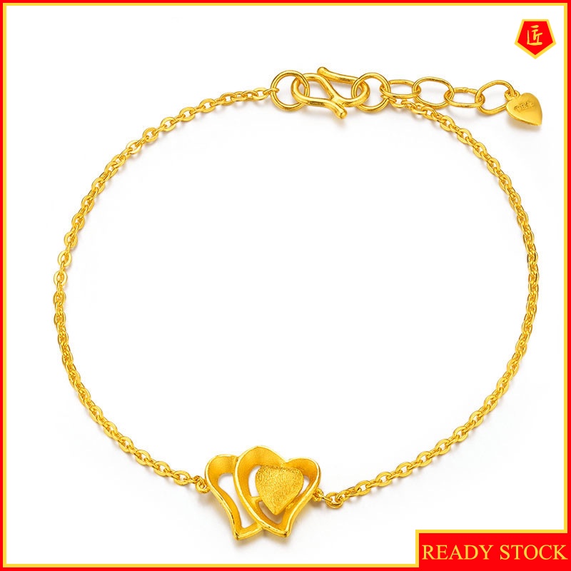[Ready Stock]Women's 3D Gold Bracelet Adjustable Heart-Shaped Bracelet