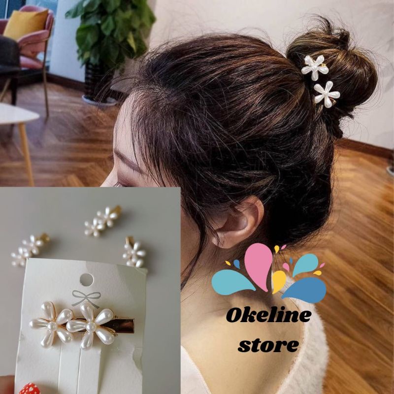 Jepit Korea Bunga Mutiara Rose Flower Pearl Korean Hairpin Jepit Rambut dua bunga