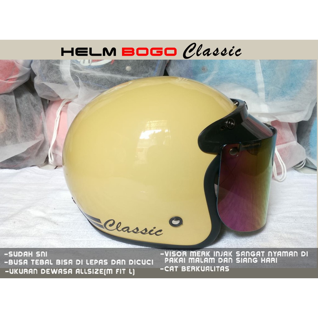 Helm Bogo Classic Dewasa Warna Krem Kaca Datar Pelangi Shopee Indonesia